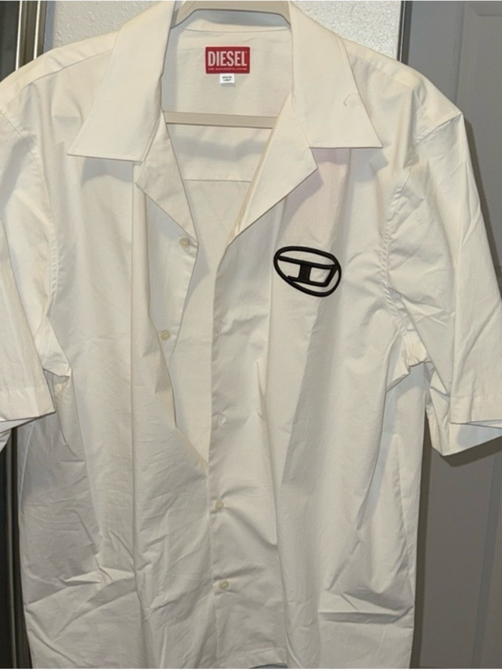 Diesel White Short-Sleeve Shirt with Black Logo